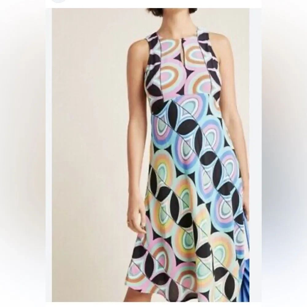 Anthropologie Kenzie Asymmetrical Dress with Pastel Swirls Size 6